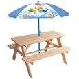 Mobilier de jardin - FUN HOUSE - Table pique-nique en bois Ma Petite Carapace H.53xL.95xP.100 cm avec parasol tortue H.125x100 cm-0