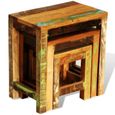 Table basse gigogne vintage en bois de récupération - Chic - Lot de 3 - Marron - Bois massif - Style Vintage-0