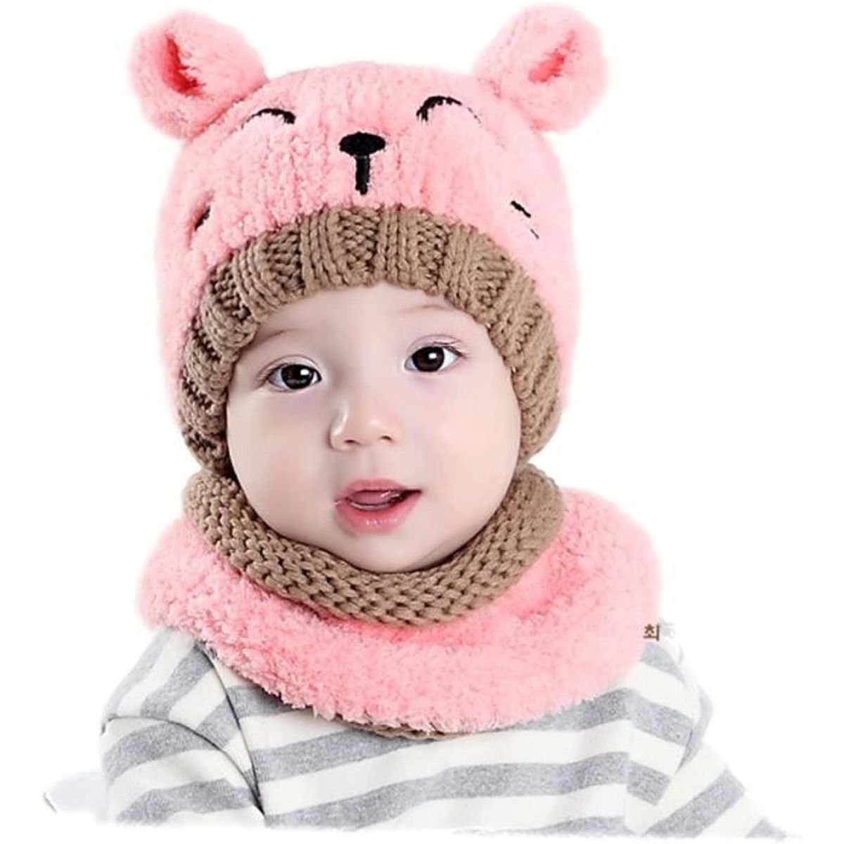 Bonnet Tricoté Crochet Hiver Avec Écharpe - Ensemble Bébé Enfant Garçon Fille, Unisexe, Multicolore