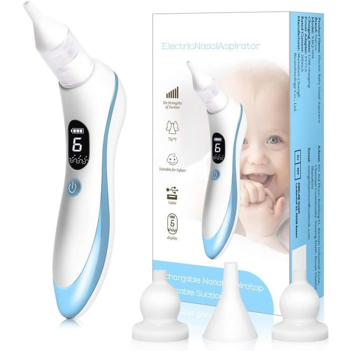 YSWOVUO Aspirateur Nasal Bébé Électrique | 5 Niveaux Aspiration, USB-C, Lumière Et Musique - Avec 3 Embouts Silicone