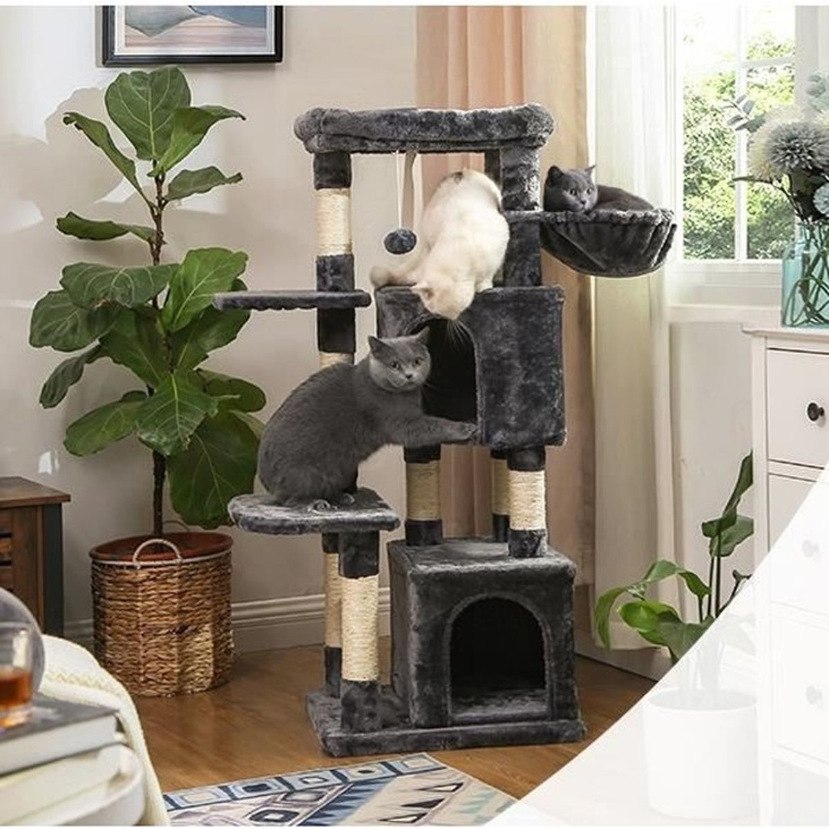 Feandrea Arbre A Chat Hauteur De 1 Cm 2 Niches Plate Forme D Observation Panier Gris Anthracite Pct80g Achat Vente Arbre A Chat Feandrea Arbre A Chat 49 X Cdiscount