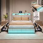 Lit double 140x190 - HOFURNI - Moderne - 4 tiroirs - USB rechargeable - LED réglable