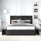 OKWISH Lit Capitonné 140*200 cm Avec 4 Tiroirs, Sommier À Lattes, Coffre, Tête De Lit Réglable, Support En Métal, Lin Noir, Sans Matelas