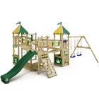 Aire de jeux Portique bois Smart Queen WICKEY avec balançoire et toboggan vert