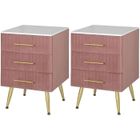 WOLTU Lot de 2 Table de Chevet en Velours - Table de Nuit avec 3 Tiroirs - 40,5x41x62cm - Rose