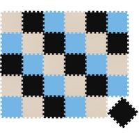 Tapis d'eveil Eva modele puzzle en mousse - 30 x 30 x 1 cm - Beige Noir Bleu clair - Lot de 30 pieces