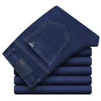 Pantalon en Jeans Homme Coupe Droite Stretch Jean Business 5 Poches Taille Haute Effet Délavé - Bleu