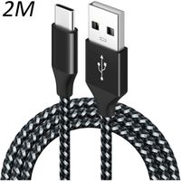 Câble Nylon Tressé Noir Type USB-C 2M pour Samsung galaxy A50 - A51 - A52 - A52s - A70 - A71 - A72 - A80 [Toproduits®]