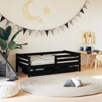 vidaXL Cadre de lit enfant avec tiroirs noir 70x140 cm bois pin massif 834443