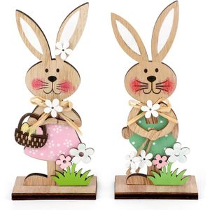 6 Pinces Décoratives Lapins Pâques En Bois Et Jute - Naturel Marron, 3,5 Cm - Décoration De Table Et Cadeaux