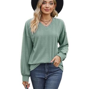 PULL Pull Femme en Tricot Col V Manches Longues Casual Pullover Lâche Couluer Unie Confortable
