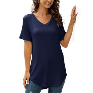T-SHIRT T Shirt Femme À Manches Courtes, Tee Shirt Femme Col en V, T-Shirt Femme D'été Lâches Hauts Tuniques De Base, Bleu Foncé