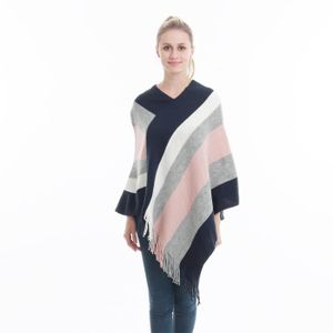 Imperméable - Trench Cape tricotée à franges pour femmes - Rose - Grand