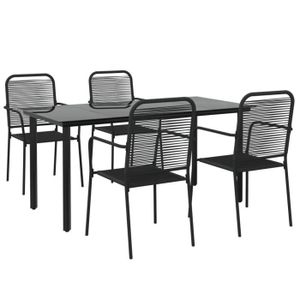 Ensemble table et chaise de jardin LEX Ensemble à dîner de jardin 5 pcs Noir Corde de coton et acier - Qqmora - OVN44686