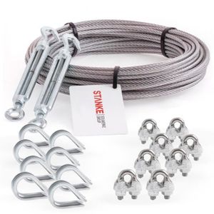 SET 15m cable 6mm acier inox cordage torons: 7x7 + 6 serre-câbles