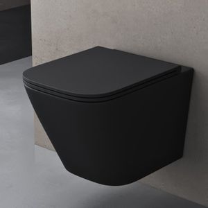 WC - TOILETTES Sogood WC Suspendu Gris Noir Mat Cuvette Céramique Toilette Abattant Silencieux avec Frein de Chute Aix112