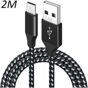 CÂBLE TÉLÉPHONE Câble Nylon Tressé Noir Type USB-C 2M pour Samsung galaxy A50 - A51 - A52 - A52s - A70 - A71 - A72 - A80 [Toproduits®]