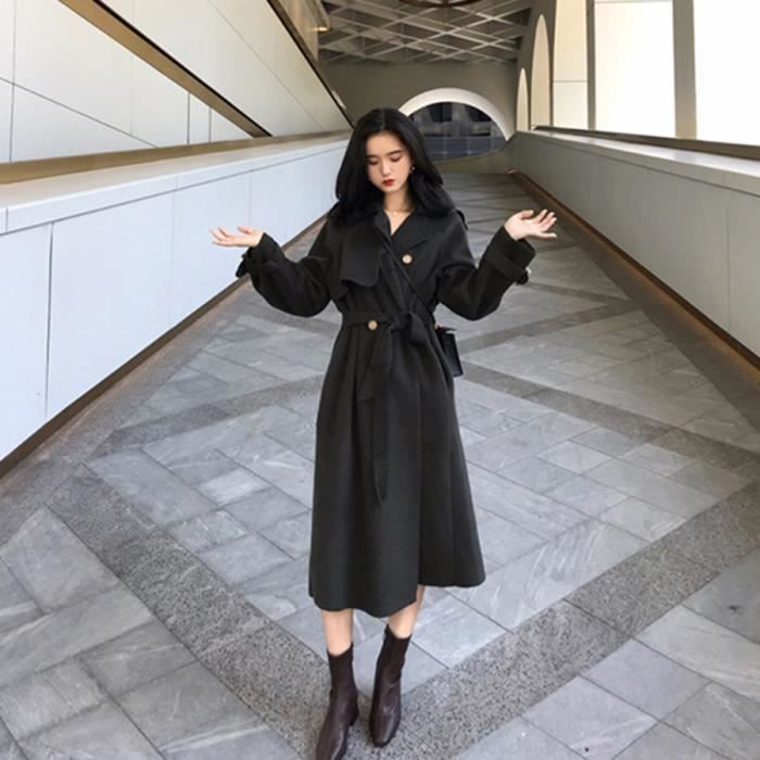 manteau femme long noir laine