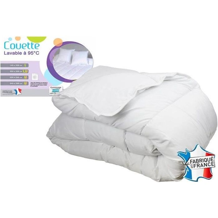 Couette hiver 140x200 400 g/m² , blanche Stopflam 100% polyester