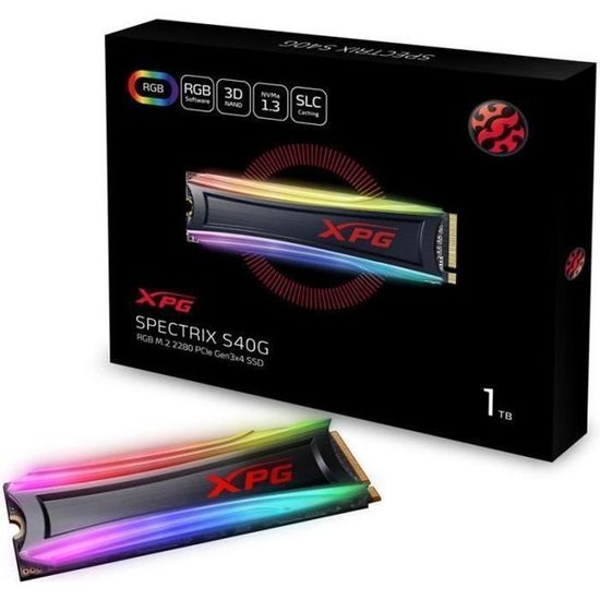 adata   adata xpg spectrix s40g series nvme ssd, pcie 3.0 m.2 typ 2280 - noirDisque Dur ADATA XPG Spectrix S40G Series NVMe SSD,