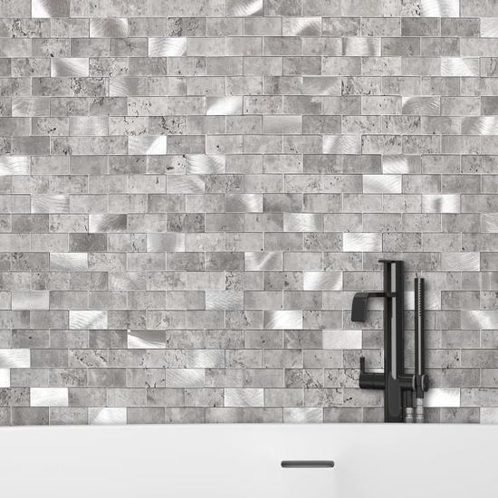 Mosaïque Autocollante Inox MOSANI – Carreaux Argent 30,5x30,5cm – Cuisine/SdB