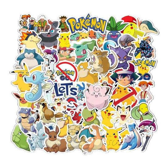 50 pièces Stickers autocollants de Animés Pokemons étanche  pour bagages ordinateur portable