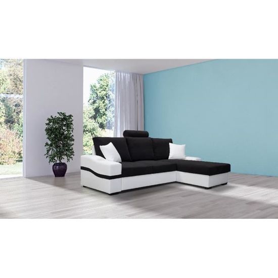Canape D Angle Convertible Dylan Tissu Noir Et Blanc Agnle Droit