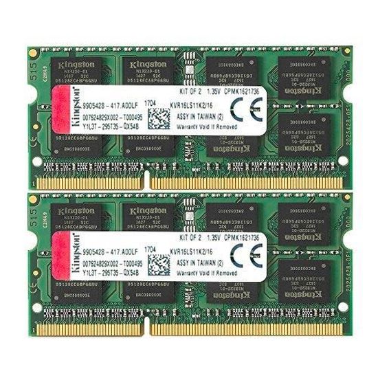 Kingston 16GB 1600MHz DDR3 Non-ECC CL11 SODIMM (Kit of 2) 1.35V (KVR16LS11K2-16)