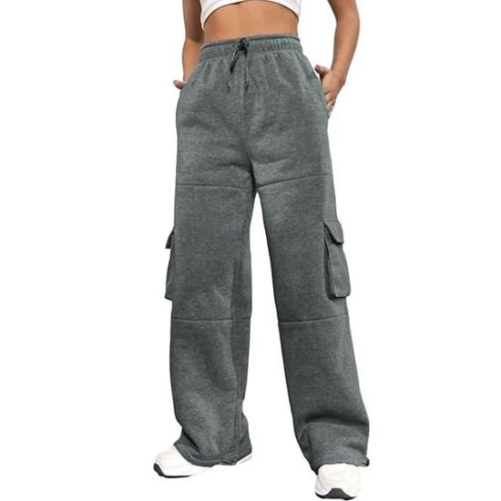 Chaud Fourre Pantalon Large Jogging Femme Cordon Taille Elastique Cargo Poches Hiver Ample Survetement Pantalons de Sport Gris Fonce Gris Fonce Cdiscount Pret a Porter