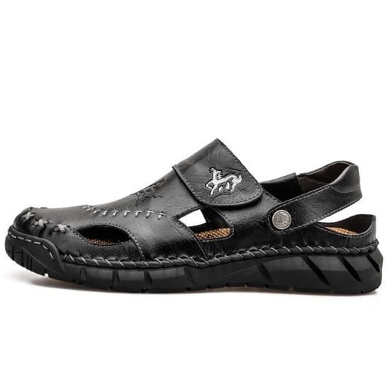 MGGMOKAY Sandales Homme En Cuir Véritable - Sandales Randonnée Bout Fermé - Pour Sport, Plage, Voyage
