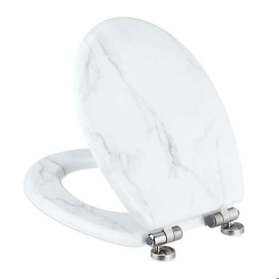 Abattant WC Blanc Effet Marbre 46,5 X 37,5 Cm - En MDF Avec Charnières Métal, Design Tendance Et Pratique - 10