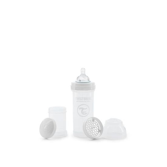 Twistshake Biberon anti-colique avec récipient à lait en poudre et mélangeur - 260 ml - Biberon sans BPA - 2+ mois - Blanc