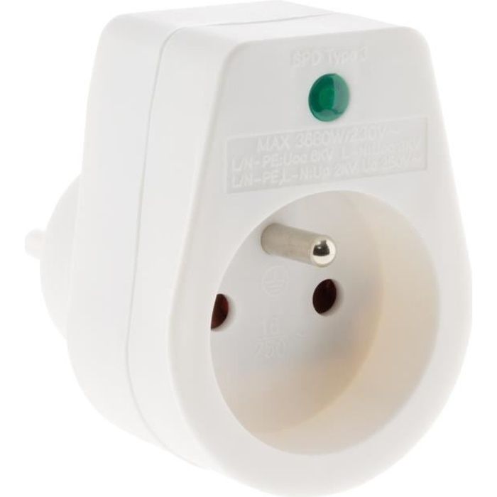 Bloc parafoudre ZENITECH 1 prise simple - ""security pro"" - IP 44