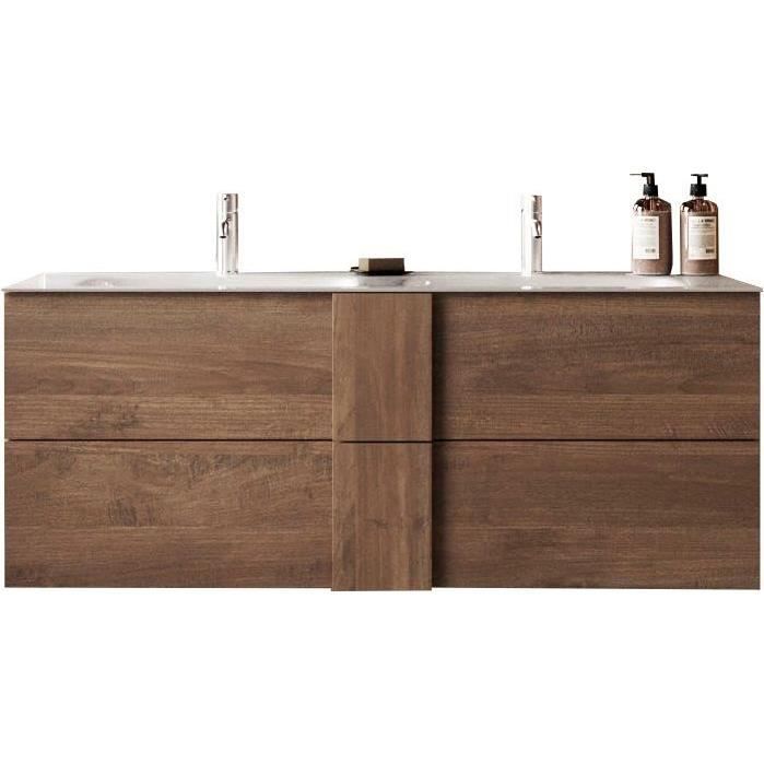 Meuble suspendu double vasque - 2 tiroirs - L120 x H53 x P47cm - Coloris chêne mercure - Style scandinave - JUNE