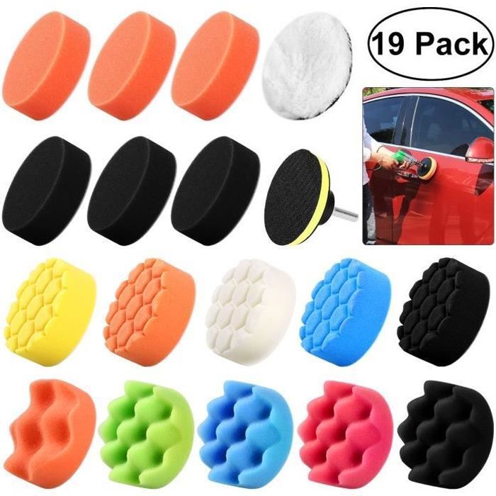 19Pcs 3Pouces Éponge Polissage Tampons Ensemble de Kit avec M10 Adaptateur de Forage pour Polisseuse de Voiture