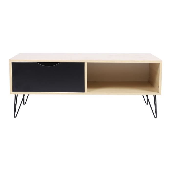 Table basse vintage bois pied épingle - Couleur du bois+noir