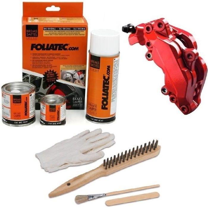 PEINTURE DE FREIN ETRIER ROUGE FOLIATEC - LAQUE + DURCISSEUR + DEGRAISSANT