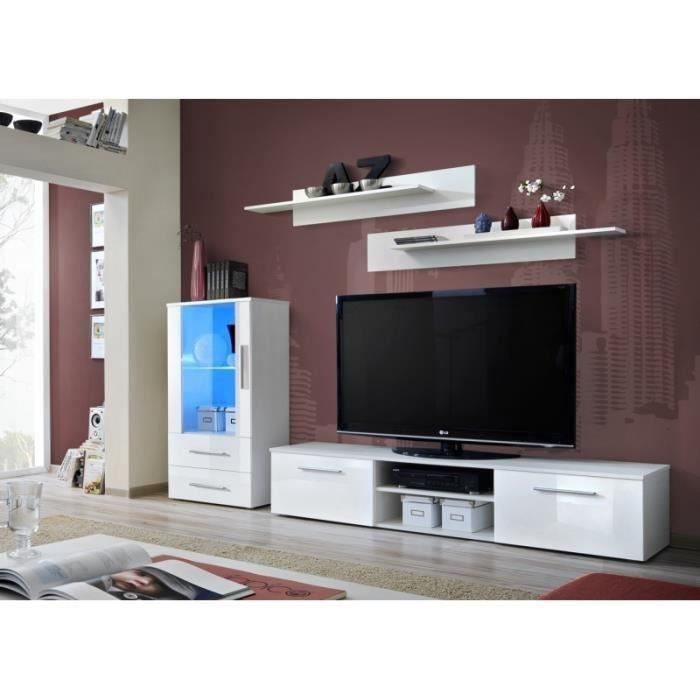 Ensemble de meuble pour salon GALINO H design, coloris blanc brillant. Meuble moderne et tendance pour votre salon.
