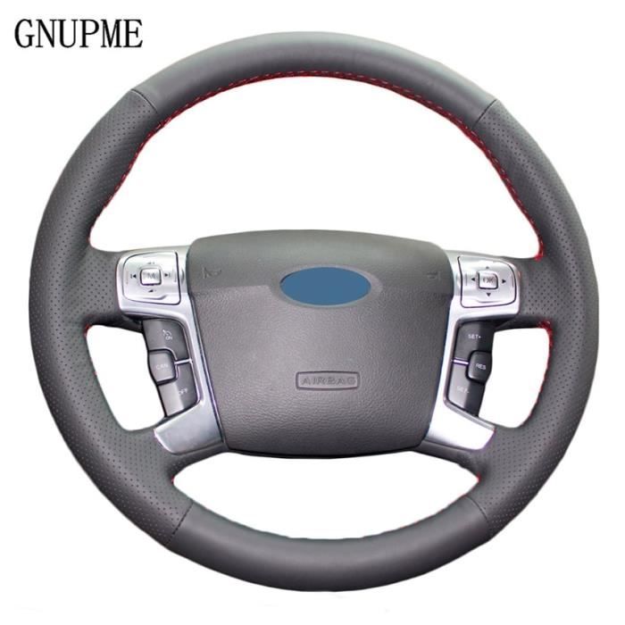 Couvre volant de voiture en cuir artificiel noir cousu main pour Ford MONDEO 2007 2012 CHIA X S MAX 20 Red Thread