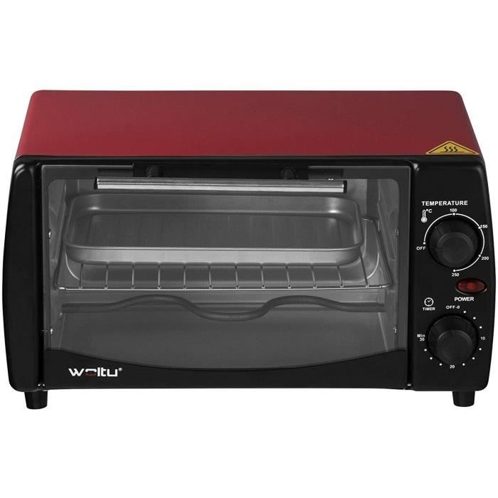 WOLTU BF08rt Mini Four à Pizza 12 litres Porte à Double vitrage avec Plaque de Cuisson et rôtissoire avec minuterie 0-250 ° C 800W,R