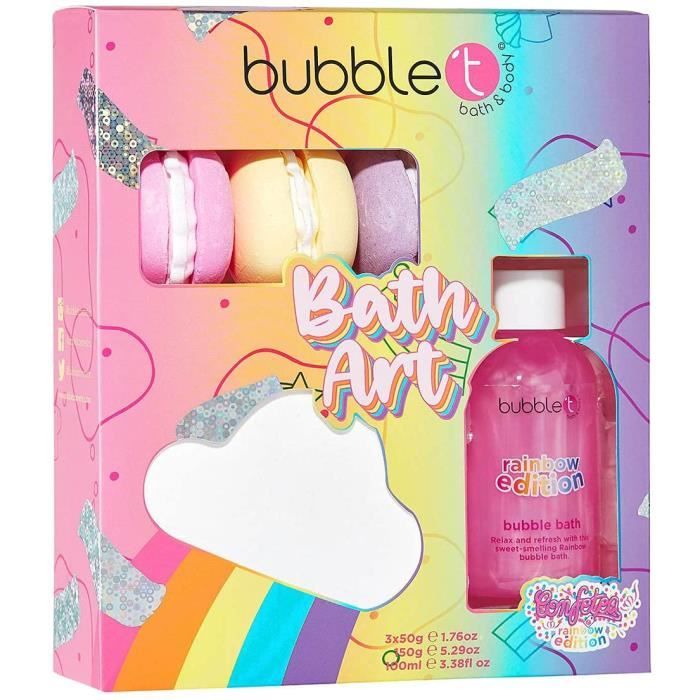 Bubble T Cosmetics Rainbow Cloud Lot de 5 bombes de bain effervescentes, bain moussant, bombes de bain macarons, convient aux végéta