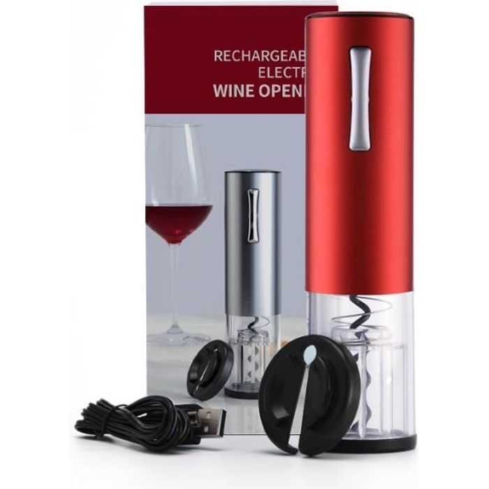 RhoneStar®Tire bouchon électrique sans-fil avec Recharge USB / Décapsuleur Électrique/ Ouvre-bouteille Automatique/ Couleur Rouge