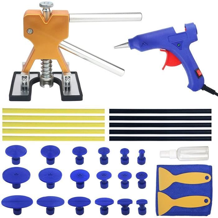 Outil Débosselage sans Peinture Kit Débosselage Carrosserie 34 PCS avec Pistolet à Colle,Doré Dent Extracteur
