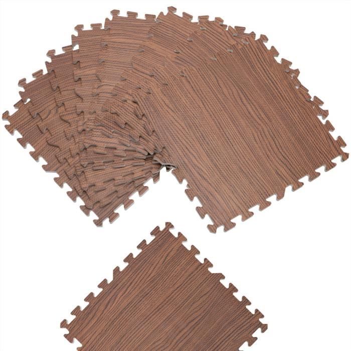 Tapis puzzle aspect bois 8 pièces brun Tapis de sol protection 45 x 45 cm anti-dérapant bruit hydrofuge