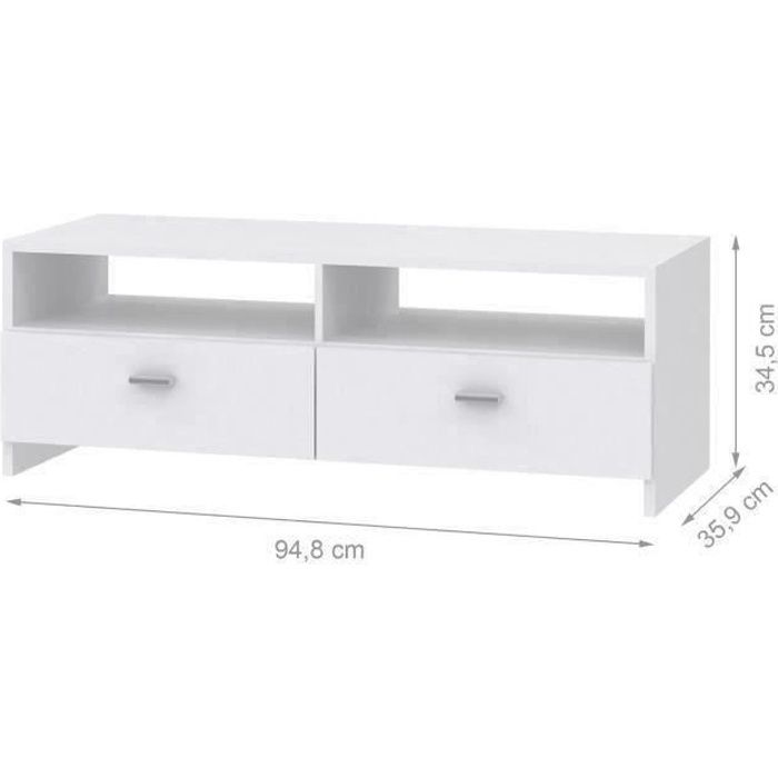 Meuble TV contemporain blanc mat - L 95 cm - PILVI
