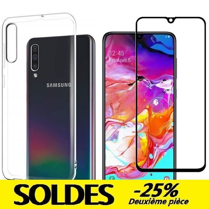 Coque Samsung Galaxy A70 + Verre Trempé 4D iPOMCASE,Protection Ecran Vitre Film Couverture Complète ®Fcase