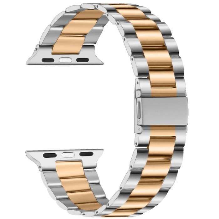 3 Perles Bracelet Montre Pour Apple Watch Series 7 41Mm-Série 6-5-4-Se 40Mm-Série 3-2-1 38Mm - Argent Or
