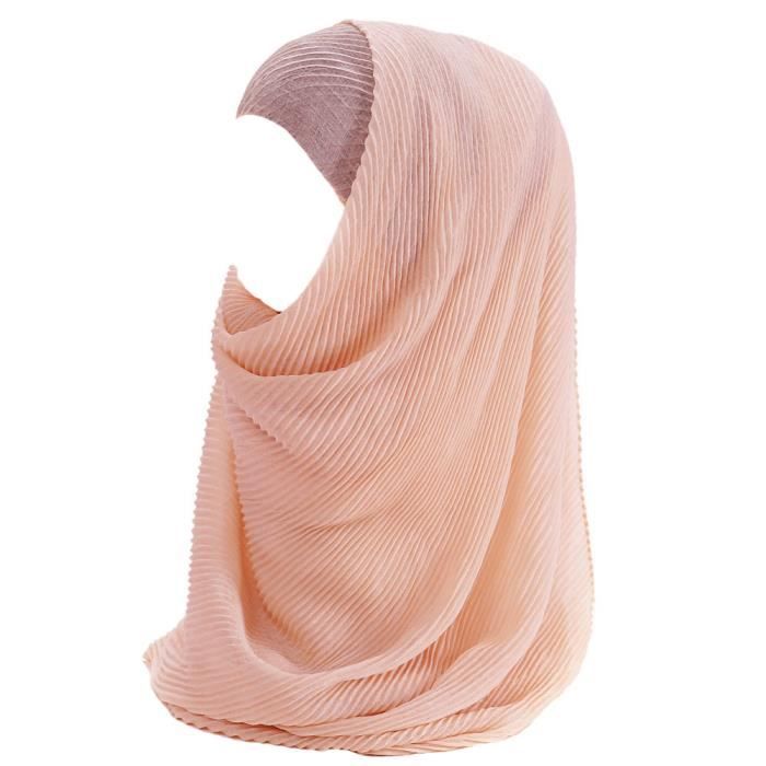 Maxi Hijab pour Femmes Foulard Écharpe Turban Châle Islamique, Plissé Coton (Pêche)