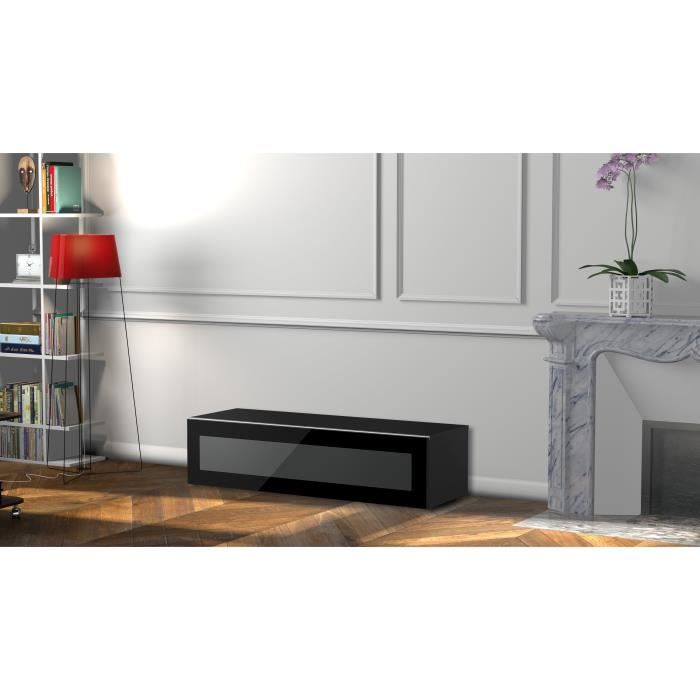 MELICONI MENPHIS 120 Meuble TV - Longueur 120 cm - Porte abattante finition VERRE INFRAROUGE