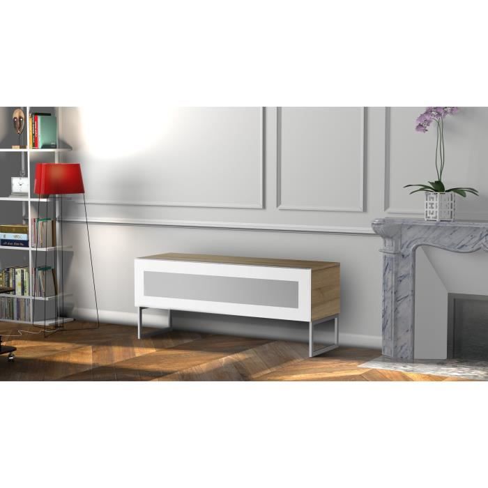 MELICONI MILANO 120 Meuble TV - Longueur 120 cm - VERRE INFRAROUGE - Pieds Design couleur Silver